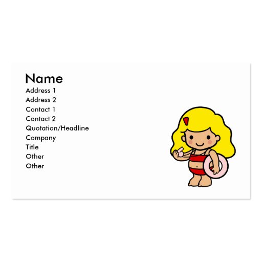 Lifeguard girl business cards (front side)