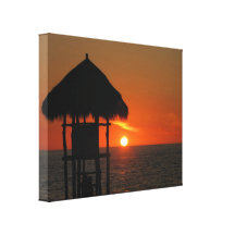 Lifeguard Hut at Sunset Stretched Canvas Print