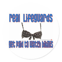 Lifeguards Watch Bikinis Stickers by RealSlogans Lifeguards Watch Bikinis Stickers