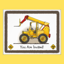 Lift Construction  Equipment Kids Party Invitation invitations