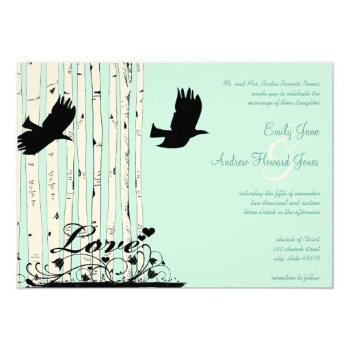 Light Aqua Birch Bird Tree Wedding Invite