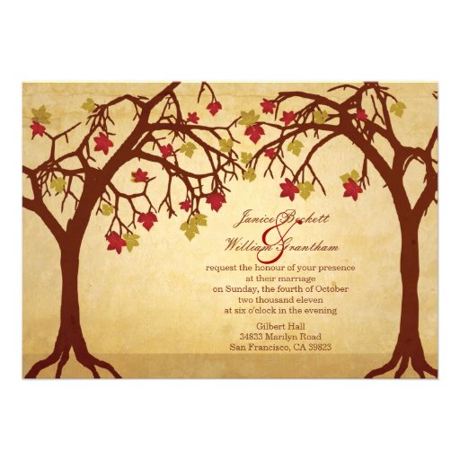 Light Autumn / Fall Trees Wedding Invitation (front side)