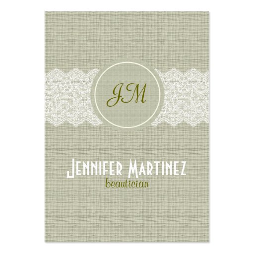 Light Beige Linen & White Lace Business Card Templates (front side)
