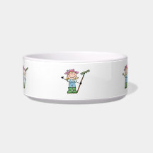 Light Blonde Gardener with Pink Hat Cat Bowl
