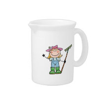 Light Blonde Gardener with Pink Hat Drink Pitcher