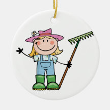 Light Blonde Gardener with Pink Hat Christmas Ornaments