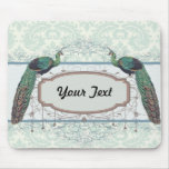 light blue and cream lovely damask peacock mousepads