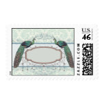light blue and cream lovely damask peacock postage