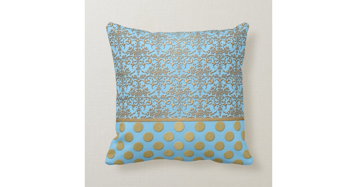 Light Blue And Gold Throw Pillows Alepsi Com For Light Blue And Gold Damask Polka Dots Throw Pillow Zazzle