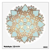 Light Blue and Gold Lotus Flower Wall Decal