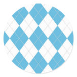 Light Blue and White Argyle Pattern Round Sticker