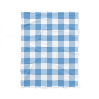 Light Blue and White Gingham Pattern Fleece Blanket
