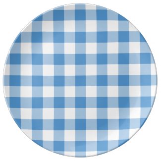 Light Blue and White Gingham Pattern Porcelain Plates