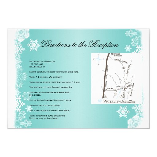 Light Blue and White Snowflake Wedding Directions Custom Announcement