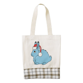 Light Blue Arctic Hare with Red Santa Hat Zazzle HEART Tote Bag