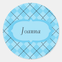 Light Blue Argyle Round Stickers