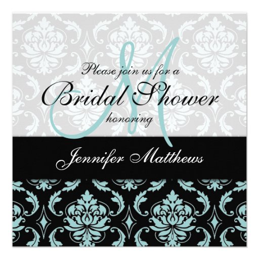 Light Blue Black Damask Bridal Shower Invitation