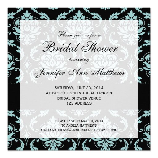 Light Blue Black Damask Bridal Shower Invitation