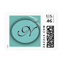 Light blue colored monogram - Letter N postage