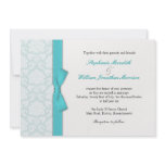 Light Blue Damask Turquoise Bow Wedding Invitation