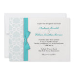 Light Blue Damask Turquoise Bow Wedding Invitation