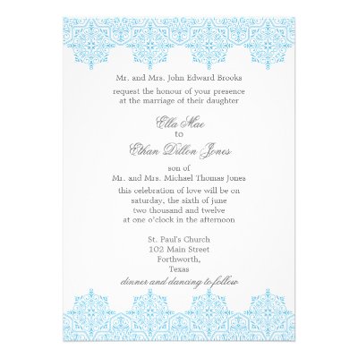 Light Blue Damask Wedding invitations