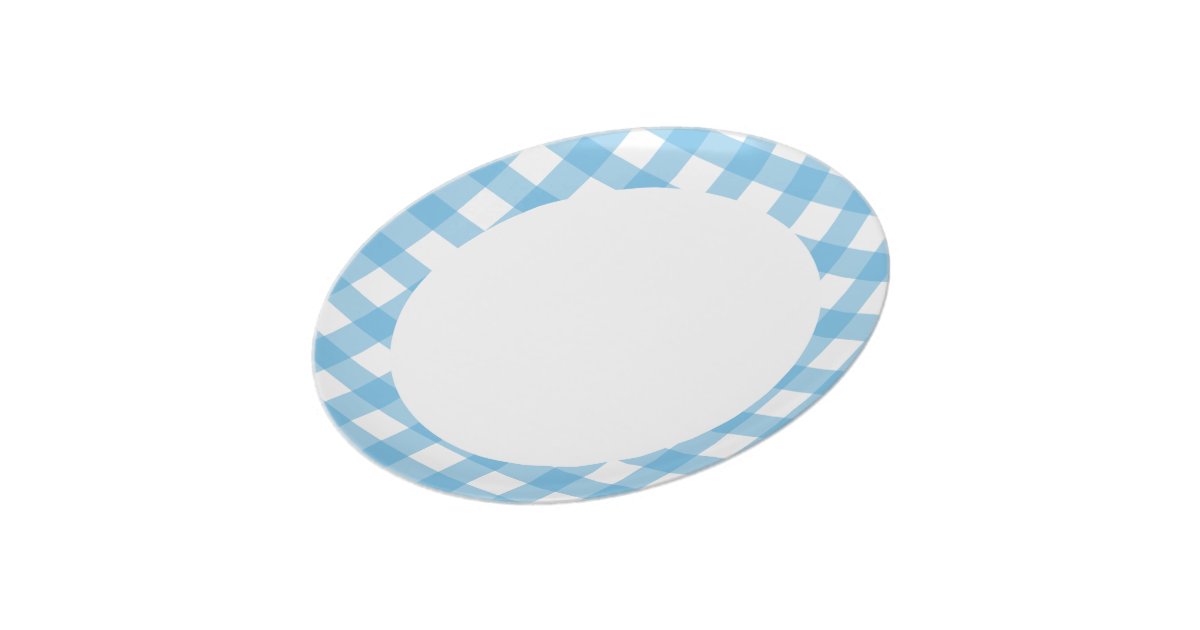 Light Blue Gingham Dinner Plate Zazzle