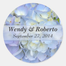 Light Blue Hydrangea Wedding Favor Labels Round Stickers