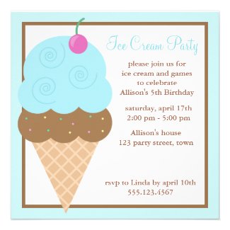 Light Blue Ice Cream Cone Invitation