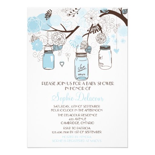 Light Blue Mason Jars Baby Shower Invitations