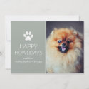 Light Blue Pet Photo Paw Print Holiday Flat Cards invitation