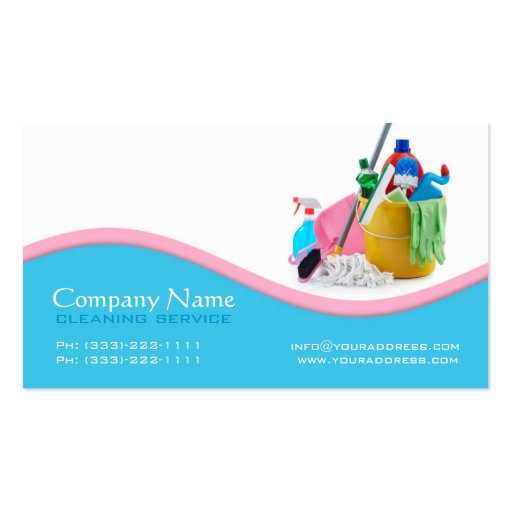 Light Blue & Pink Wave Cleaning Service Card Business Card Templates