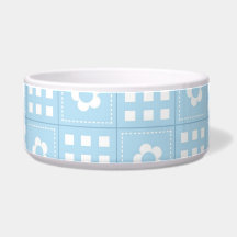 Light Blue Quilt Squares Flowers and Squares Patte Pet Water Bowls