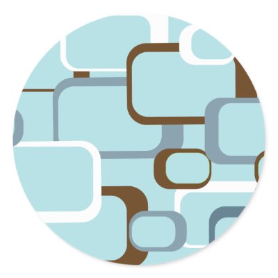 light blue retro squares round stickers by ValeriesGallery