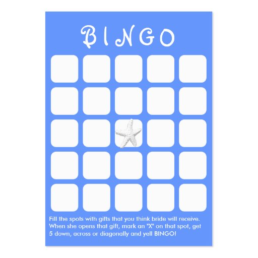 Light Blue Star Fish 5x5 Bridal Shower Bingo Card Business Cards (front side)