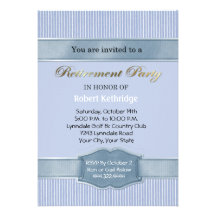 Light Blue Stripe Retirement Party Invitations
