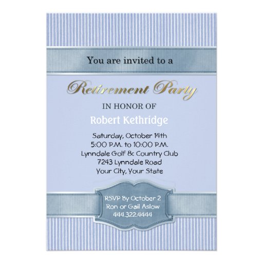 Light Blue Stripe Retirement Party Invitations