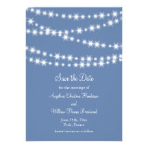 Light Blue Twinkle Lights Save the Date Personalized Invitations