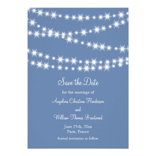 Light Blue Twinkle Lights Save the Date Personalized Invitations