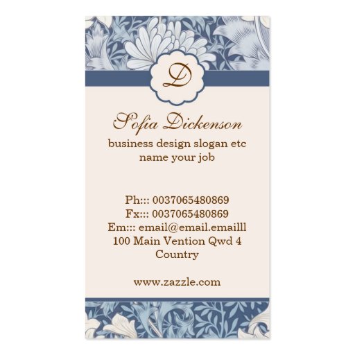 light blue vintage flowers pattern business card (back side)