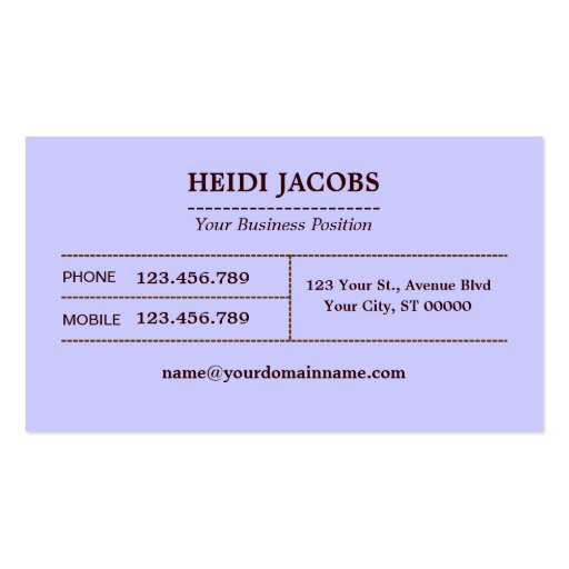 Light Blue Vintage/Retro Type Yellow Business Card (back side)
