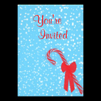 Light Blue with Snow & Candy Cane Invitation invitations