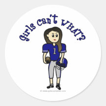 Light Blue Womens Football Round Stickers