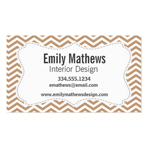 Light Brown Chevron Stripes Business Card Template (front side)
