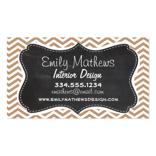 Light Brown Chevron Stripes; Chalkboard Business Card Templates (front side)