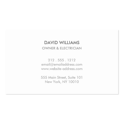 LIGHT BULB MONOGRAM LOGO on WHITE for ELECTRICANS Business Card Template (back side)
