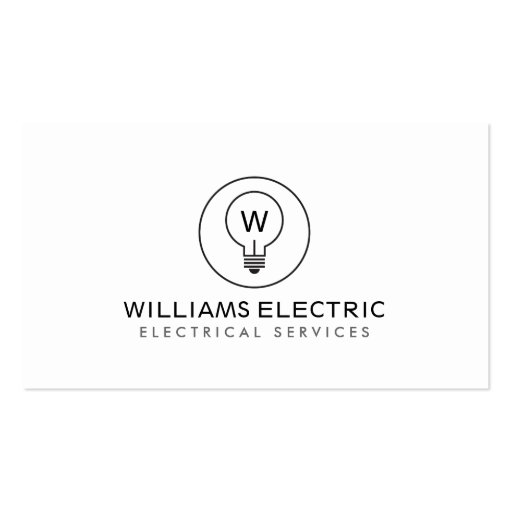 LIGHT BULB MONOGRAM LOGO on WHITE for ELECTRICANS Business Card Template (front side)