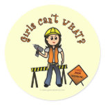 Light Construction Girl Round Sticker