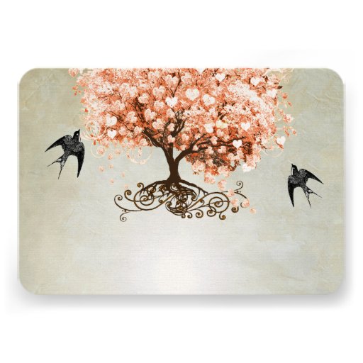 Light Coral Heart Leaf Tree Wedding Invites