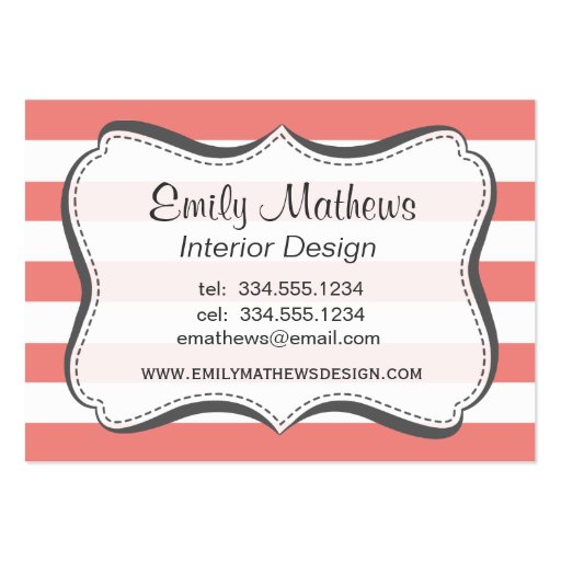 Light Coral Horizontal Stripes Business Card Template (front side)